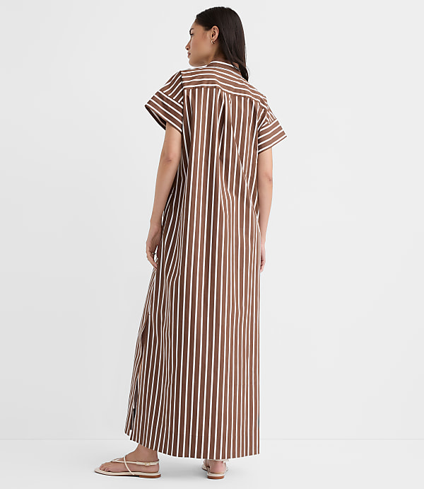 Petite Striped Poplin Maxi Pocket Shirtdress