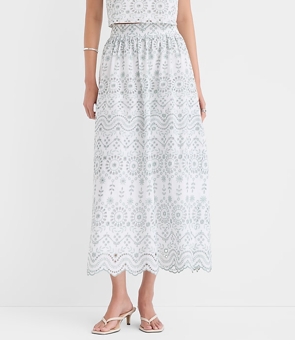 Petite Scalloped Eyelet Poplin Midi Skirt