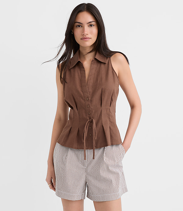 Pleated Linen Cotton Vest Top