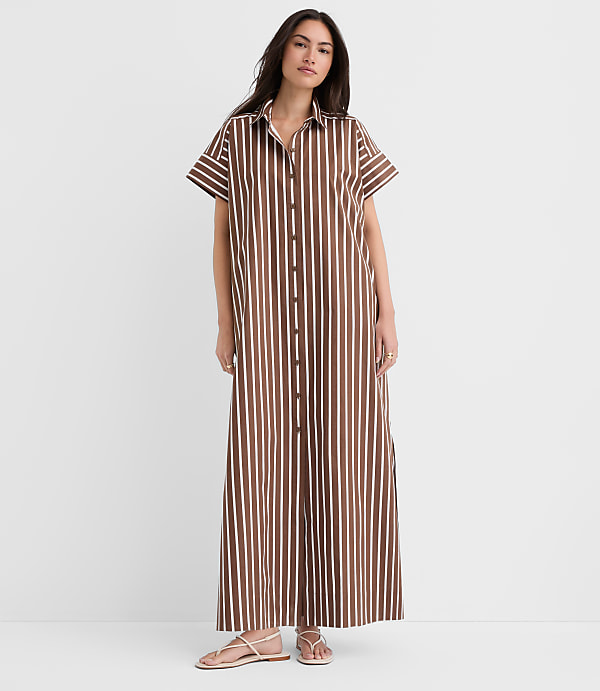 Striped Poplin Maxi Pocket Shirtdress