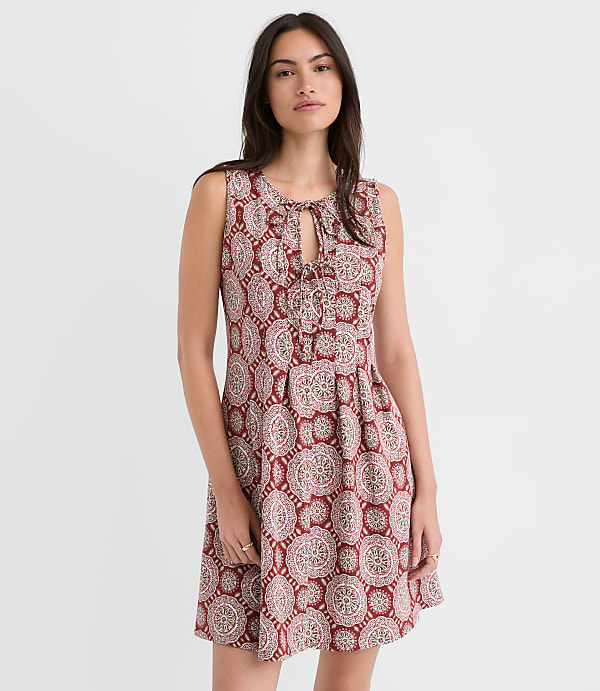 Tiled Pintucked Bow Mini Pocket Dress