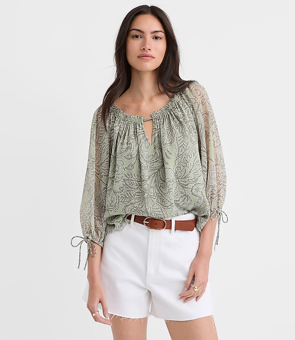 Floral Tie Cuff Off The Shoulder Blouse