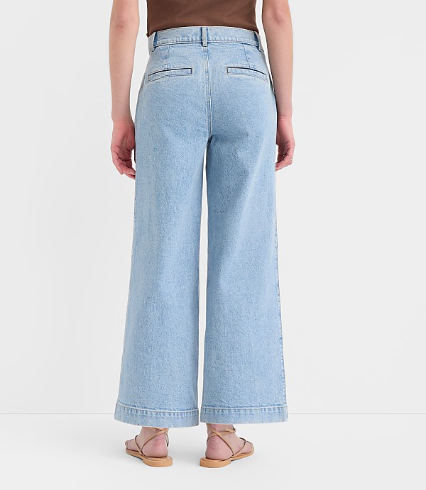Petite Palmer Denim Wide Leg Crop Pants in Refined Blue Wash