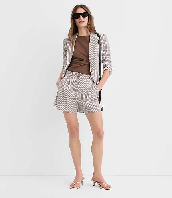Petite Pleated Shorts in Striped Seersucker