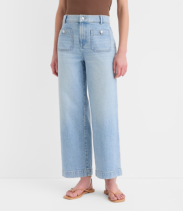 Tall Palmer Denim Wide Leg Crop Pants in Refined Blue Wash