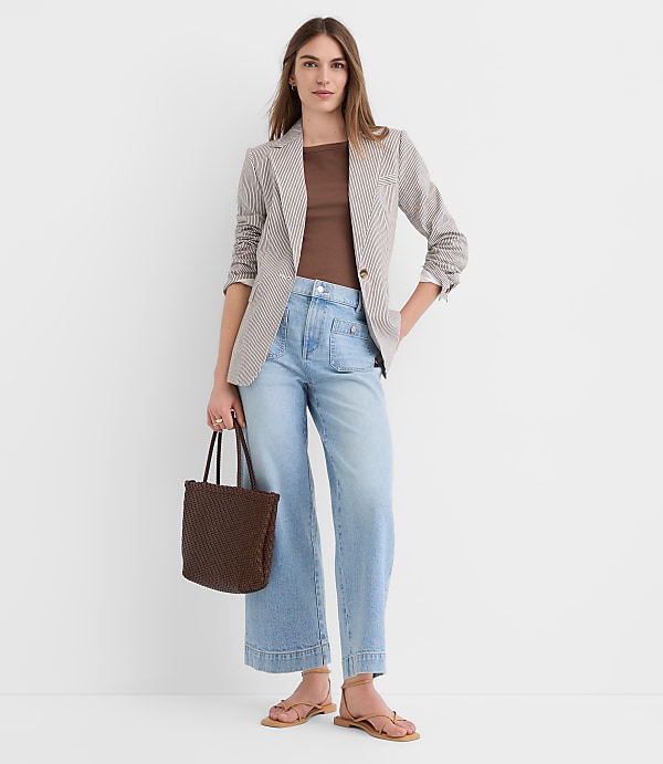 Palmer Denim Wide Leg Crop Pants in Refined Blue Wash
