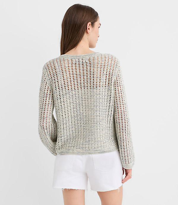 Marled Open Stitch Flare Sleeve Sweater