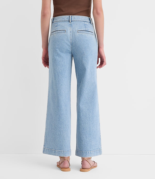 Curvy Palmer Denim Wide Leg Crop Pants in Refined Blue Wash