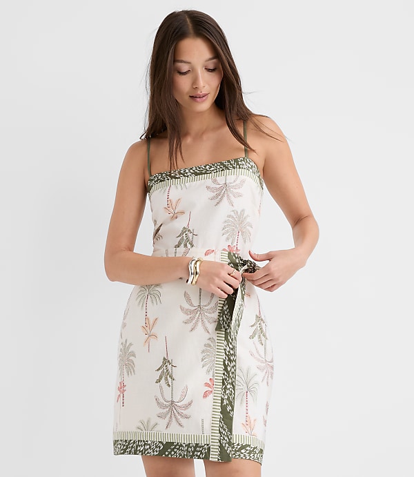 Petite Palm Linen Cotton Sarong Mini Dress