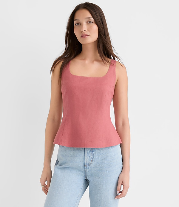 Seamed Linen Cotton Peplum Top