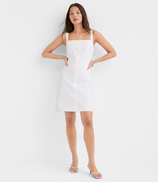 Linen Cotton Button Strappy Mini Dress
