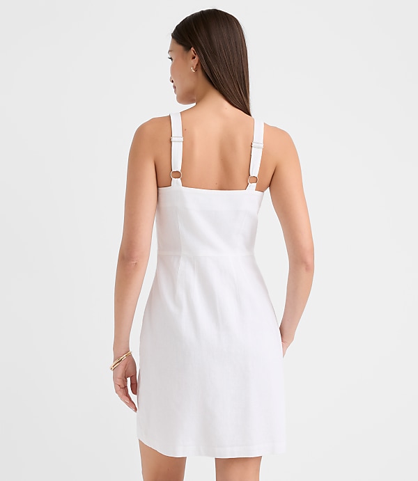 Linen Cotton Button Strappy Mini Dress