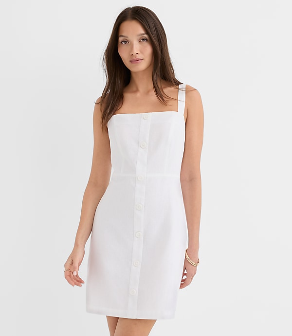 Linen Cotton Button Strappy Mini Dress