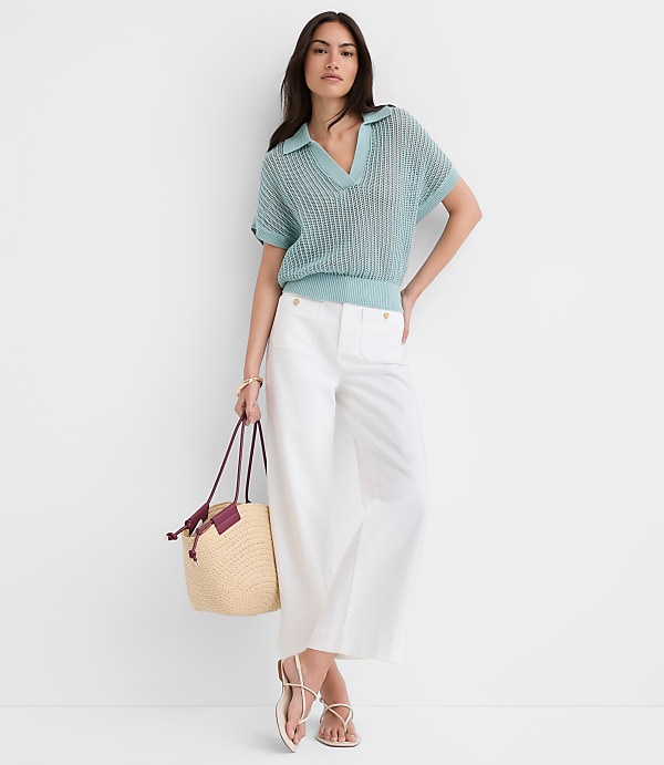 Petite Collared Mesh Stitch Wedge Sweater