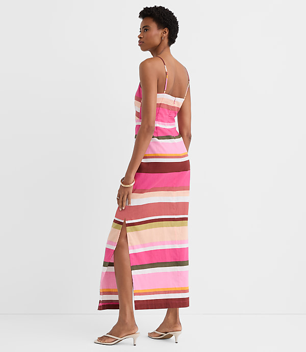 Petite Striped Linen Cotton Strappy Midi Dress