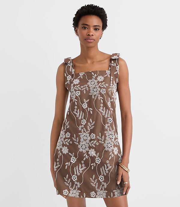 Petite Floral Eyelet Tie Strap Mini Dress