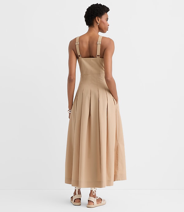 Pleated Poplin Midi Pocket Dress