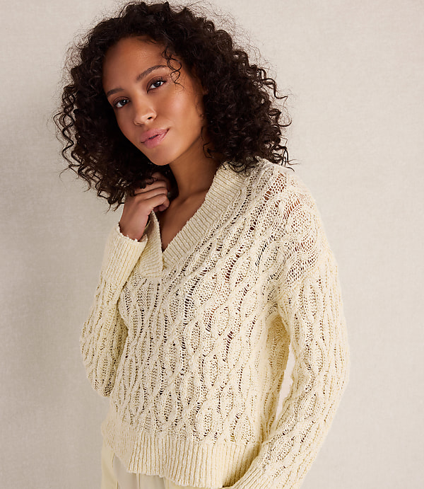 Haven Well Within Slubby Cotton Linen V-Neck Sweater