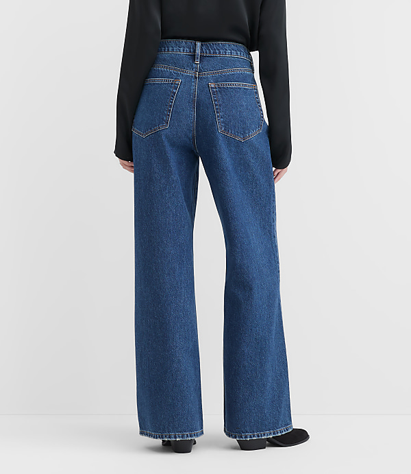 Rivete Short High Rise Relaxed Wide Leg Jeans in Mid Wash