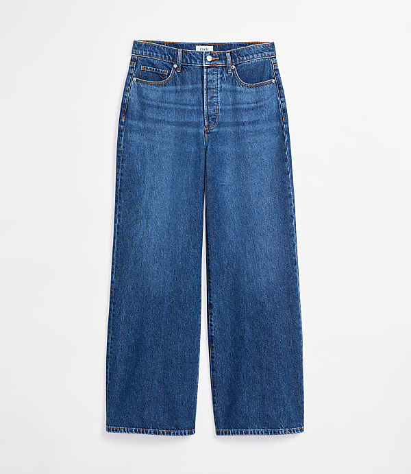 Rivete Short High Rise Relaxed Wide Leg Jeans in Mid Wash