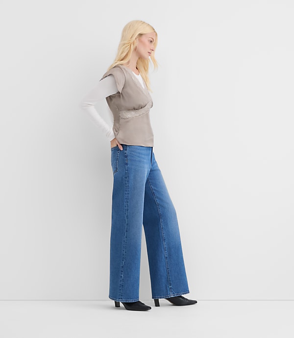 Rivete Short High Rise Wide Leg Jeans in Vintage Dark Wash