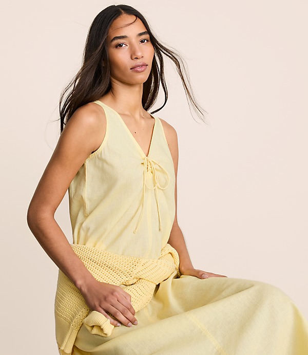 Lou & Grey Linen Cotton Tie Keyhole Maxi Pocket Dress