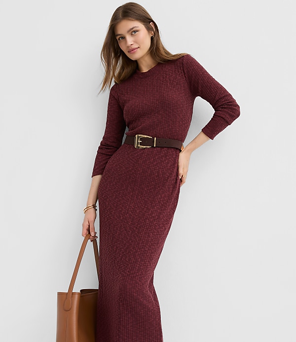 Ribbed Shoulder Button Midi Dress