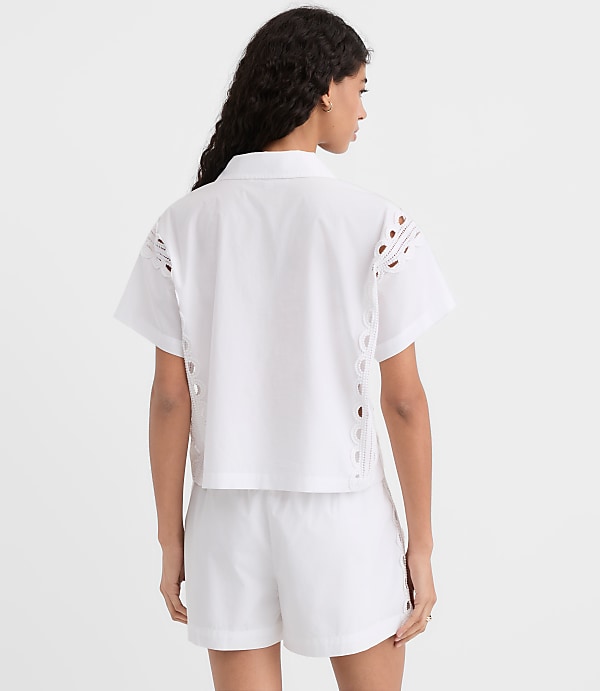 Petite Lace Eyelet Bow Poplin Shirt
