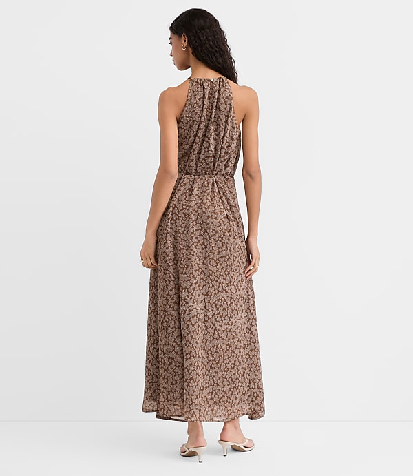 Floral Tucked Maxi Halter Dress