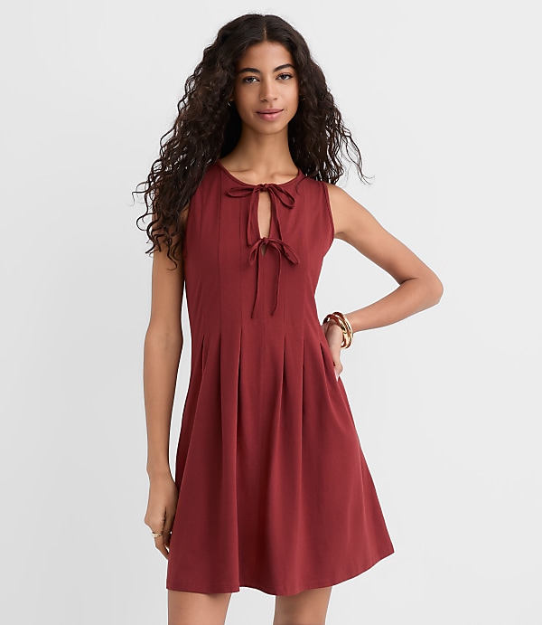 Pintucked Bow Mini Pocket Dress