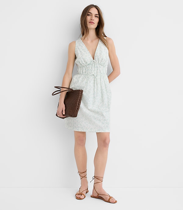 Petite Floral Bow Poplin Mini Pocket Dress