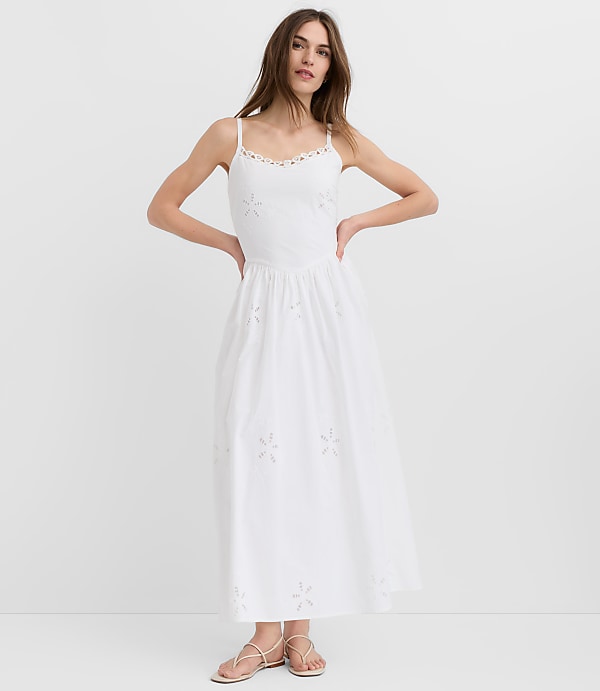Petite Floral Eyelet Strappy Midi Dress