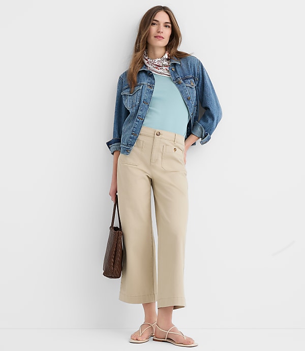 Petite Palmer Wide Leg Crop Pants in Twill