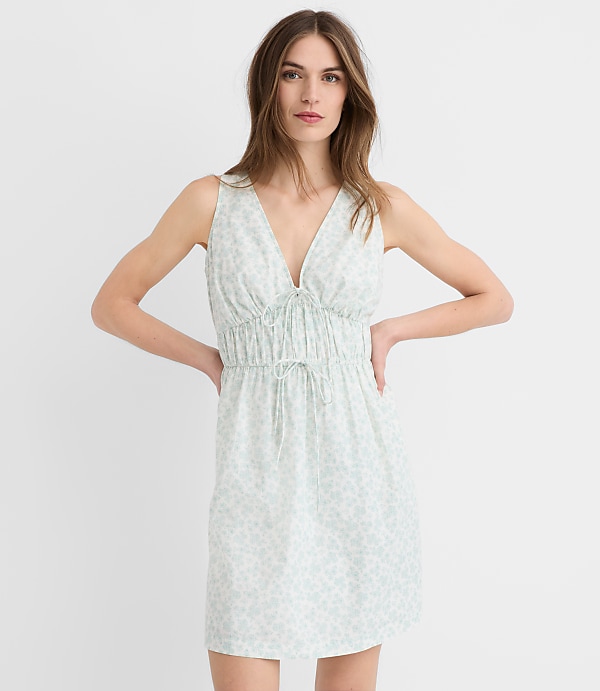 Floral Bow Poplin Mini Pocket Dress