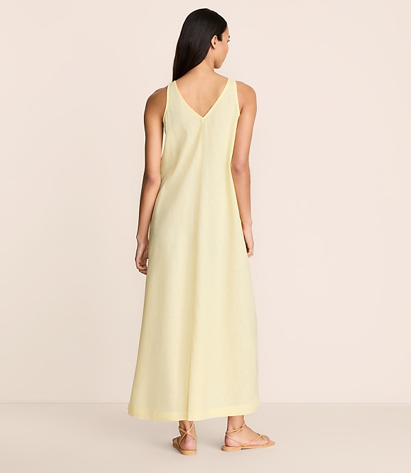 Petite Lou & Grey Linen Cotton Tie Keyhole Maxi Pocket Dress