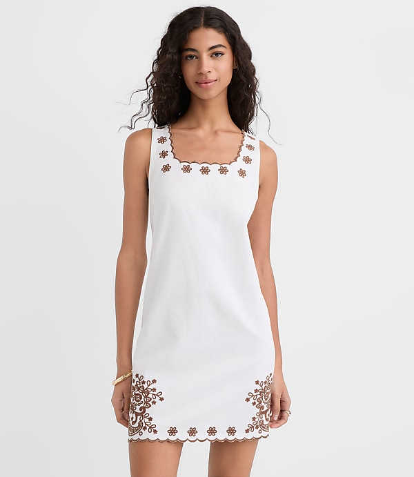 Scalloped Floral Eyelet Mini Dress