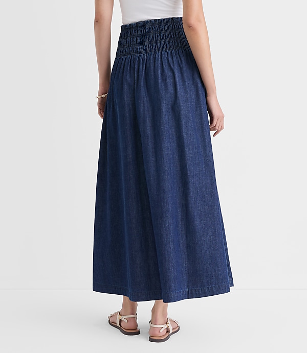 Petite Chambray Smocked Midi Skirt