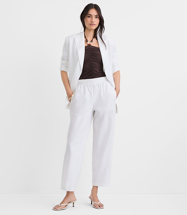 Petite Pull On Barrel Pants in Linen Cotton