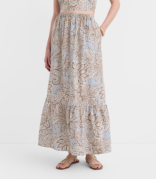 Petite LOFT Beach Floral Poplin Tiered Maxi Pocket Skirt