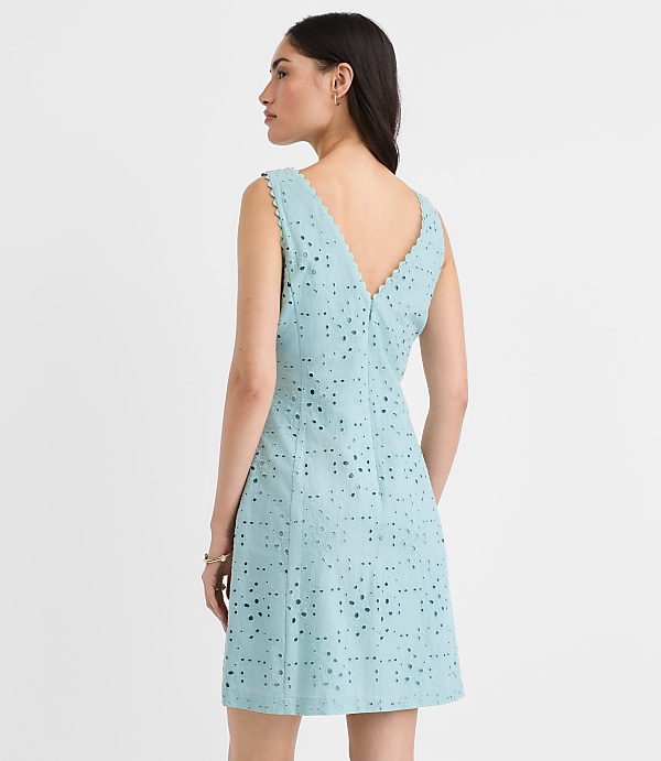Petite Scalloped Eyelet V-Back Mini Dress