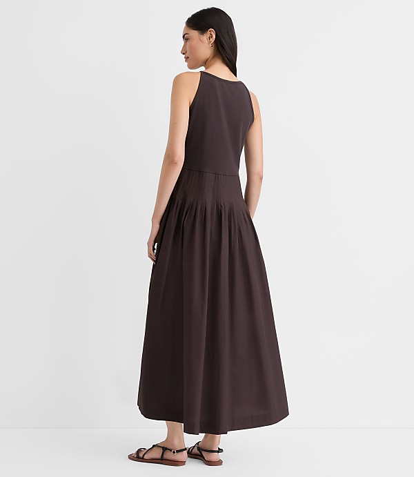 Petite Pleated Mixed Media Midi Halter Dress
