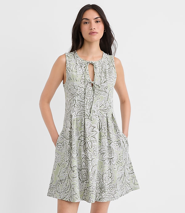 Petite Floral Pintucked Bow Mini Pocket Dress