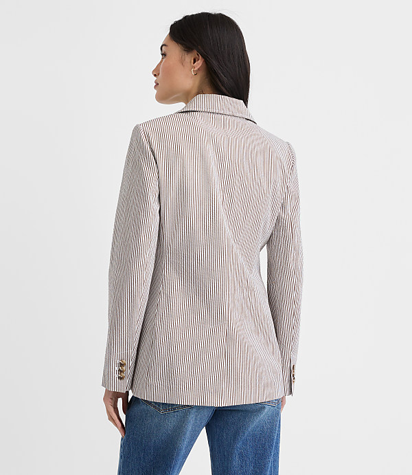 Petite Striped Seersucker Fitted Blazer