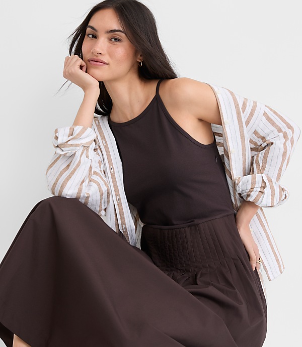 Tall Pleated Mixed Media Midi Halter Dress