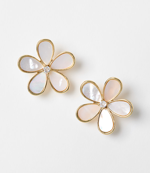Mother Of Pearl Flower Stud Earrings