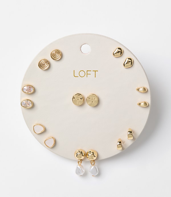 Pearlized Hammered Stud Earring Set