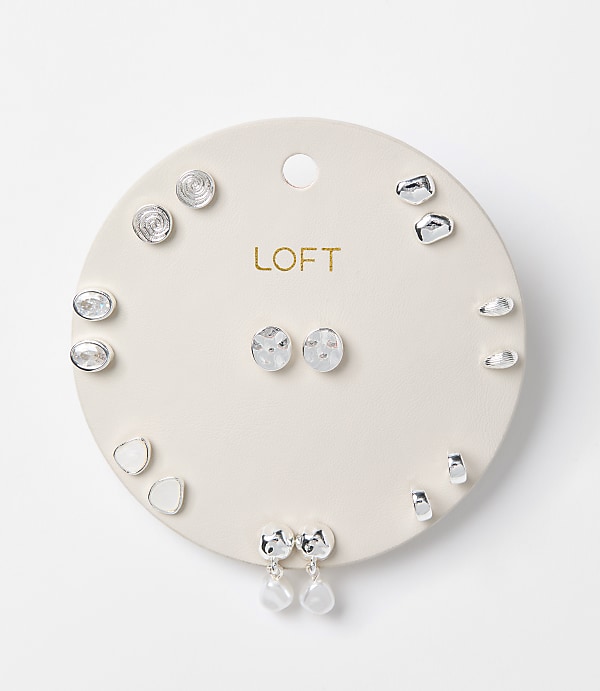 Pearlized Hammered Stud Earring Set