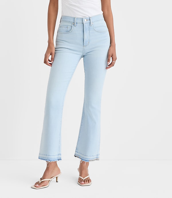 Rivete Petite Unpicked High Rise Kick Crop Jeans in Wave Wash