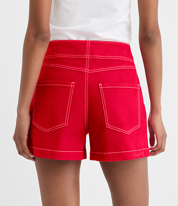 Rivete Petite Double Shank High Rise Denim Shorts in Maple Cherry