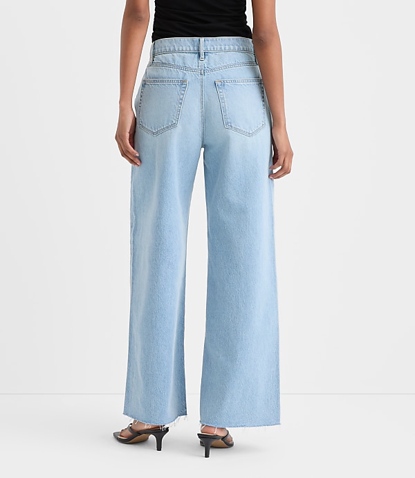 Rivete Petite Fresh Cut High Rise Relaxed Wide Leg Jeans in Wave Wash